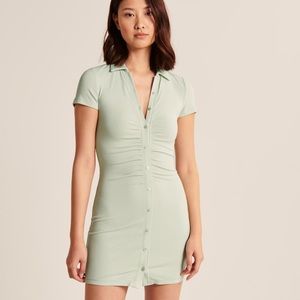 ❤️ Abercrombie Ruched Knit Polo Mini Dress Light Green Tall